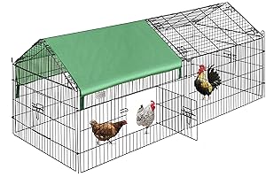 DEStar Chicken Coop with Weatherproof Cover 181 x 75 x 75 cm Small Animal Cage Metal Outdoor Enclosure Poultry House Small Animal Enclosure Foldable for Chickens Duck Rabbit Cats Playpen