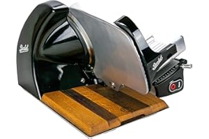 Berkel Aufschnittmaschine Home Line 250 in schwarz - Premium Schneidemaschine inkl. passgenauem handgefertigtem Einlegebrett aus Fassholz - Sonderangebot