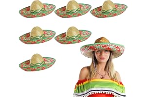 I LOVE FANCY DRESS SOMBREROS MEXICANOS DE PAJA CON PADRON VERDE Y ROJO PARA ADULTOS PERFECTO PARA FIESTAS TEMATICAS (6 UNIDADES)