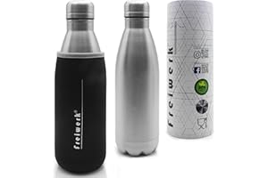 Termo Vacuum to Go de acero inoxidable, de Freiwerk, doble pared de cubierta protectora de neopreno, botella exterior plateada