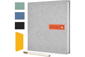 Zusentee Album Photo, Grand Albums Photos Adhésif Scrapbooking 40 Pages Couverture en Lin Scrapbook, 26x27cm DIY Album avec un Stylo Métallique, pour Mariage Famille Bébé Vacances Cadeau, Gris