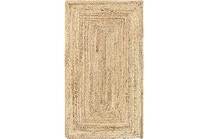 HAMID Rug Jute Alhambra Natural Colour, Jute Rug, Area Rug 100% Jute Fibre Hand Wovem, Braided Rug for Home, Living Room, Floor Carpet..(110x60cm)