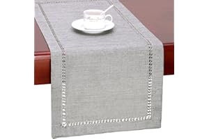 Grelucgo Handmade Hemstitch Gray Dining Table Runner Or Dresser Scarf,Rectangle 14 x 36 Inch