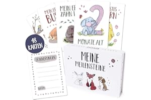 KNECKES 48 hochwertige Baby Meilensteinkarten/Milestone Baby Cards inkl. schöner Geschenkbox und Ratgeber, das ideale Geschenk zur Geburt, Taufe oder Babyparty für Mädchen und Jungen