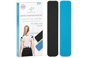 Health Press Kinesiotapes - 50 Tiras de Cinta Kinesiológica Precortada Azul+Negro (25cm x 5cm) - Cinta Profesional de Fisioterapia y Cinta Deportiva - Cintas amigables con la piel DERMATEST: MUY BUENO