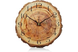 Lafocuse 30cm Reloj de Pared Madera Vintage con Diseño de Anillo Anual, Silencioso Marrón Reloj Pared Forma de Árbol, Rustico Decoracion sin Tictac para Salon Cocina Dormitorio Oficina