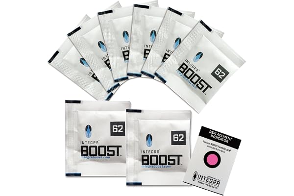 Integra Boost 8 luftfuktningspåsar, 4 g vardera, 62 %, luftfuktare, luftfuktare, luftfuktare, 2-vägs med indikator, fuktighet upp till 10 g