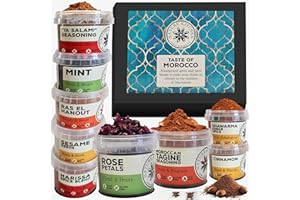Nature Kitchen Moroccan Gourmet Spice Seasoning Selection Mix Gift Set. 9X Gluten-Free Herbs and Spices for Cooking Recipes, Curry, Roasting, Marinades. Including Harissa, Sharwarma, Tagine, Mint