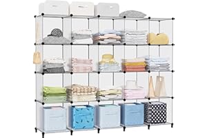 HOMIDEC Armario Modular Estantería Plástico, 20 Cubos Organizador de Almacenamiento Zapatero, Estantes de Almacenamiento para la Ropa, Juguetes