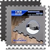 BodenMax Tappeto fitness a incastro in EVA per allenamento e attrezzatura fitness | 58x58x1 cm GRIGIO e NERO | 12, 24, 36, 48