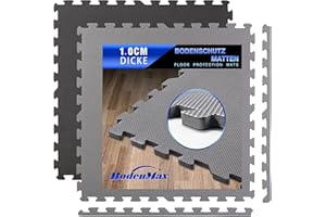‎BODENMAX BodenMax Bodenschutzmatte 60x60x1cm – Eva Puzzlematte für Fitness, Heimtraining & Pool – rutschfest, stoßdämpfend – 12/48 Teile – Sportmatte, Turnmatte, Unterlegmatte in Grau & Schwarz