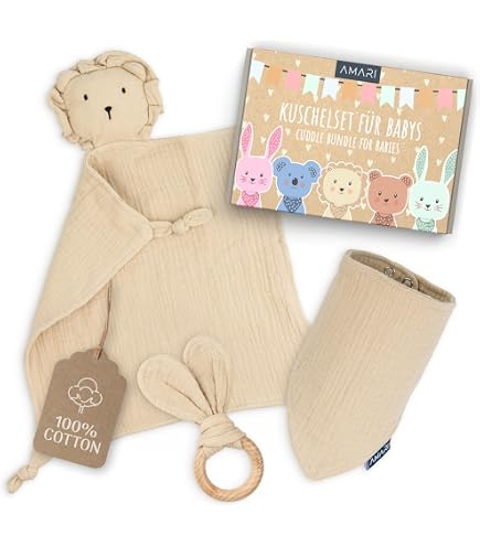 Coffret Cadeau Naissance Bébé - Doudou Bio, Bavoir, Anneau De Dentition Et Panneau En Bois