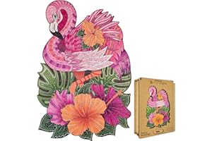 Lubiwood Fancy Flamingo (29x21 cm) Unique Shaped Animal Wood Puzzle - Encourages Imagination - Comes with Wood Gift Box - Ideal for Adults