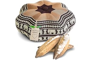livasia Cuscino da Meditazione a Stella - Ø 30x15cm - Cuscino per Yoga kapok, Pouf, Cuscino per Pavimento Yoga Meditazione Zen, Cuscino zafu Giardino Balcone, Fatto a Mano (Marrone/Elefanti)