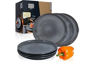 Moritz & Moritz VIDA 6-częściowy zestaw talerzy deserowych, stylowe porcelanowe talerze śniadaniowe, talerze do ciasta dla 6 osób, można myć w zmywarce i używać w kuchence mikrofalowej, antracytowy
