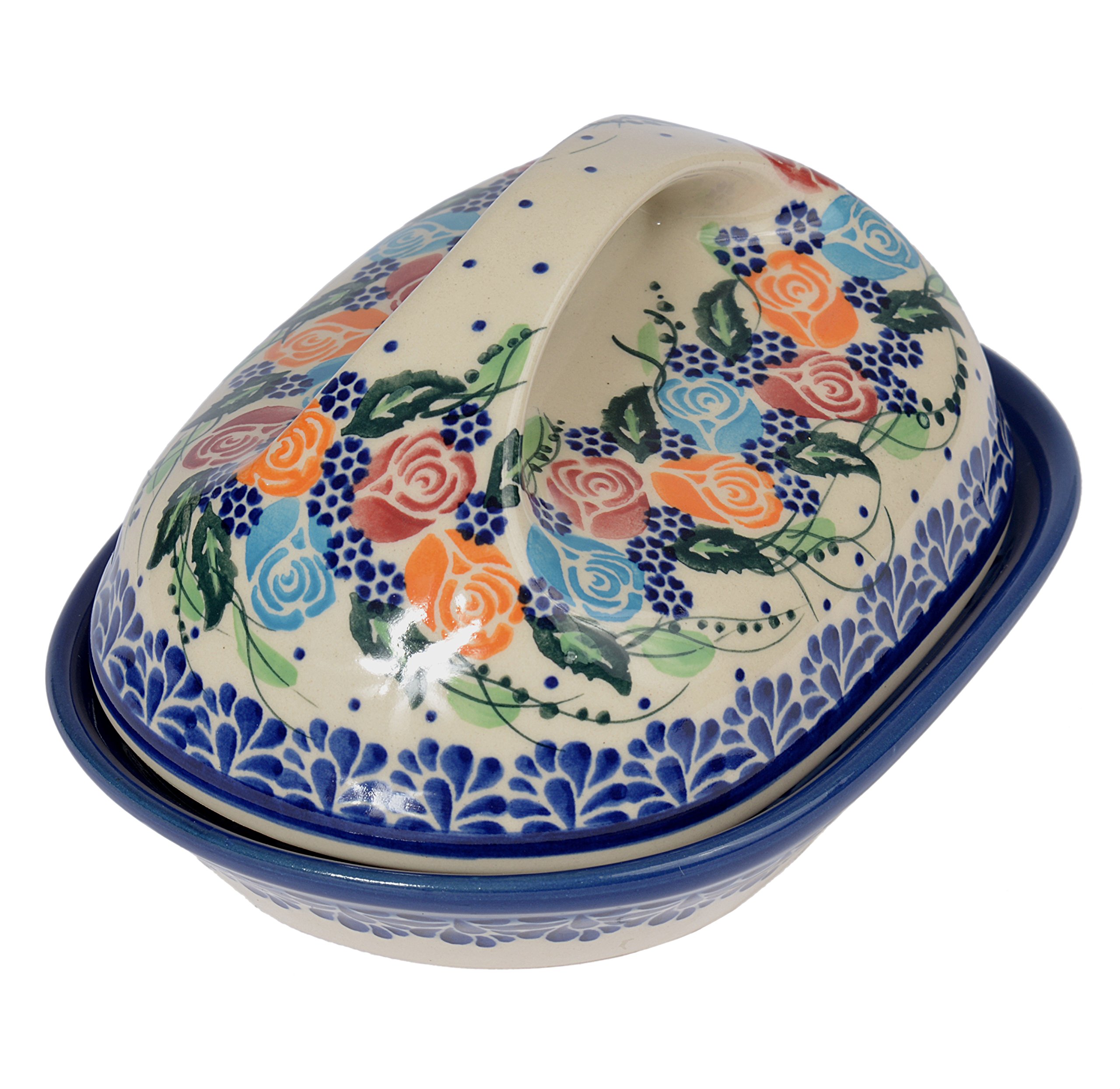 Traditional Polish Pottery, Handcrafted Ceramic Butter Dish with Lid