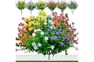 Elecoutek 12 Bundles Artificial Flowers Outdoor, 6 Colors Fake Flowers UV Resistant Faux Plastic Greenery Shrubs Plants for Outside Indoors Hanging Basket Garden Window Box Decoration