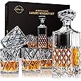 LIGHTEN LIFE Whiskey Decanter Set - 849ml With 4 Glasses in Gift Box, No-Lead Premium Bourbon Carafe for Men