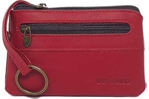 BAWAKO portachiavi grande 2 scomparti con cerniera vera pelle, bel portachiavi per donna uomo bambino, tasca chiave portafoglio piccolo compatto fatto a mano