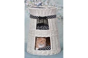 E-WICKER24 ALLES AUS WEIDE e-wicker24 Tour,Niche,Maison,Corbeille, Panier Rond à Trois étages avec Deux entrées en Osier pour Les Chats ou Les Chiens de Petite Taille (Osier_Blanc)