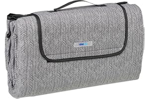 Relaxdays XXL Picknickdecke, 200x200 cm, Fleece Stranddecke, Muster, wärmeisoliert, wasserdicht, mit Tragegriff, grau