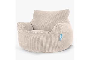 Lounge Pug Childrens Armchair, Kids Bean Bag Chair Seat for Boys and Girls, Plush Pom Pom Cord Ivory