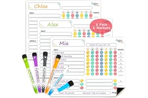 OYSTER&POP 3 Pack Award-Winning Magnetic Chore Charts for Multiple Kids, Teens & Adults - Dry Erase Reward Chart Whiteboards - Task Organisation & Responsibility Checklists for Families