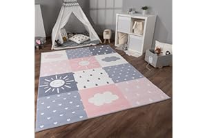 Paco Home Alfombra De Habitacion Bebe Infantil Niña Niño De Juego Antideslizante Arcoíris Corazón Lunares, tamaño:80x150 cm, Color:Rosa