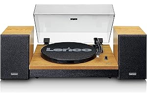 Lenco LS-300 - Platine Hi-Fi avec Bluetooth - Avec haut-parleurs externes 2 x 10 W RMS - Entraînement par courroie - Auto-stop - Boîtier en MDF - Bois