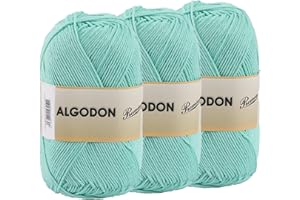 ETREXONLINE Gomitolo Filato 220 Metri di 100% Cotone Perfetto per Maglia e Uncinetto – Colore verde acqua 100 gr x 3 Pezzi