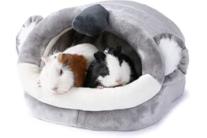 JanYoo Warm Bunny Bed for Rabbits Outdoor Cage Hideout Hut Tent Cave Tunnel Cute House Cotton Washable Winter Gray Xlarge