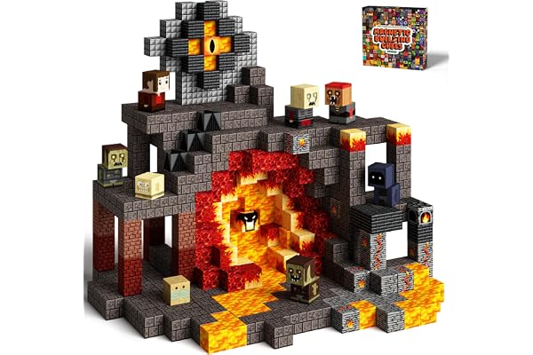 KIDCHEER Blocs Magnétiques pour Enfants 100 Pièces – Ensemble de Blocs Fantaisie Noire, Blocs Aventure Volcan Cadeau pour Enfants, Jeu de Blocs Éducatif pour Garçons et Filles à Partir de 3 Ans