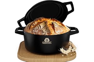 K KAISERTAL KAISERTAL 26cm Gusseisen Topf Brot Backen - Eingebrannte Brotbackform mit Deckel - Brottopf zum Backen - Brotbacktopf, Brotbackset, Gusseisentopf Brotbacken, Brot Backen Zubehör, Brotform