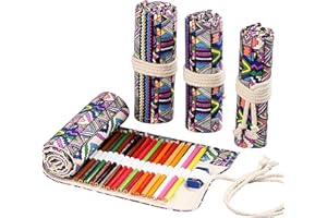 ZOOMERS Astuccio Arrotolabile in Tela. Astuccio Scuola per Matite Colorate / Pastelli Tinta Unita o Astuccio Portapenne. Utilizzo anche di Porta Pennelli Pittura o da Trucco. Rotolo Lavabile 48 Fori.Boho