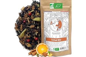 Ascenbio Thé Noir Tchaï Bio Ayurvédique de Noël - 180g Vrac - Préparé et Conditionné en France - Emballage Biodégradable