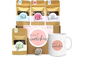 ‎OWLBOOK OWLBOOK Du bist wunderbar Tee Geschenk-Set mit 4 verschiedene Sorten und Tasse Geschenkidee für Frauen zum Valentinstag