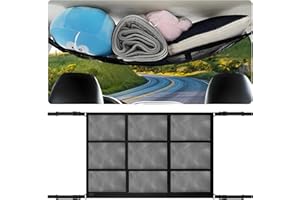 ACOMTUO Gepäcknetz Auto, Doppellagige Autodach Aufbewahrung für Decken, Autonetz Organizer für Vier Dacharmlehnen, Universal Autodach Gepäcknetz Decke, Netztasche mit Reißverschluss, 90X65CM