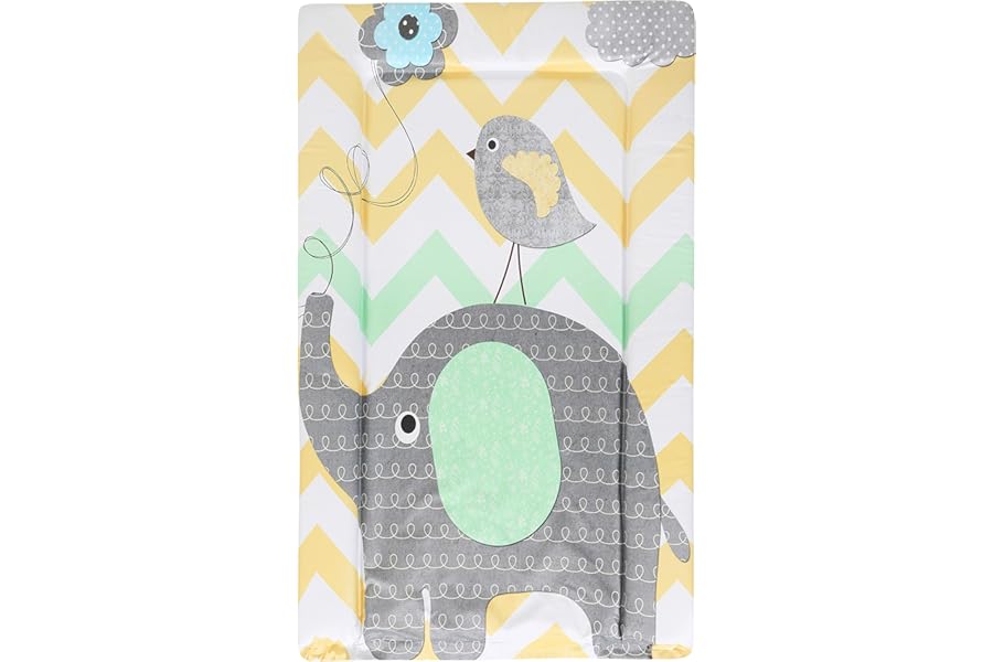 Babycurls Baby Changing Mat with Foam Raised Soft Edges for Babies from Birth Upwards Wipe Clean and Waterproof Nappy Change Pad 76 x 45cm (Elephant Chevron)