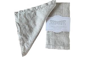 EIGHT OWLS Hemstitched Linen Napkins – 50 cm x 50 cm - Stonewashed Pure Linen Cloth Napkins with Mitered Corners – Set of 4 (Natural Oatmeal)