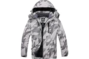 Wantdo Giacca da Sci Montagna Calda Invernale Parka da Neve Imbottita Cappotto da Snowboard in Pile Giubbotto con Cappuccio Impermeabile Uomo