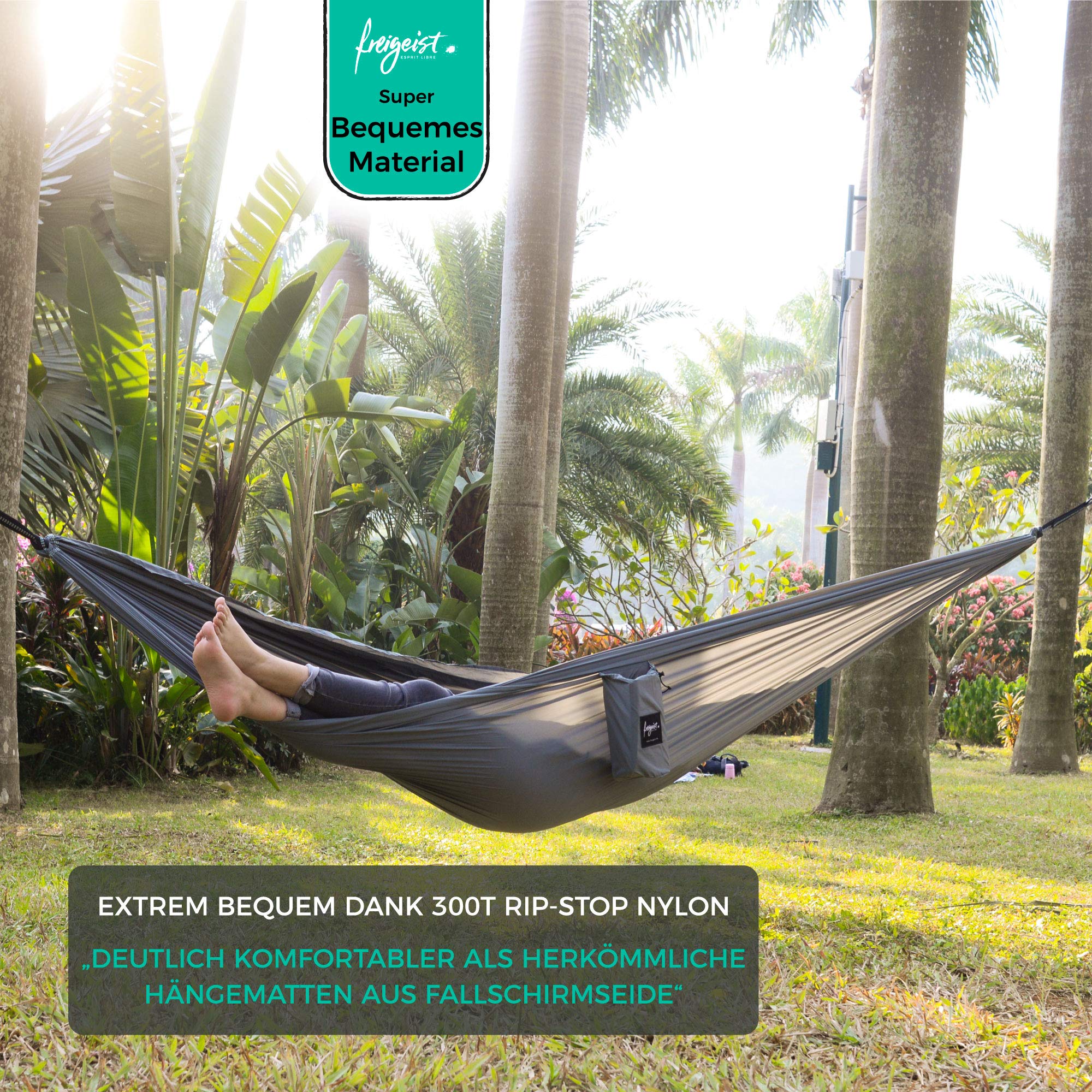 freigeist® Premium Hängematte Outdoor aus Ultra-Leichter Fallschirmseide | Camping Hängematte 2 Personen mit EXTRA hoher Tragkraft | Camping| Hammock.. – Bild 7