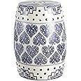 JONATHAN Y TBL1014A Happy Hearts 17.8" Chinoiserie Ceramic Drum Indoor/Outdoor Garden Stool, Bohemian, Coastal, Cottage, French Country, Traditional, Side Table, Plant Stand, Spill-Proof, Blue/White
