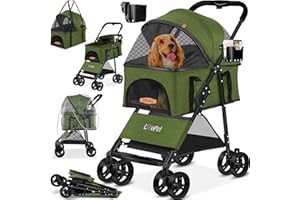 LOVPET® Wózek dla psów 2 w 1 z torbą transportową, składany, do 20 kg, spacerówka dla zwierząt domowych, z okienkami z siatki i osłoną przeciwdeszczową, do joggingu, dla małych psów, kotów