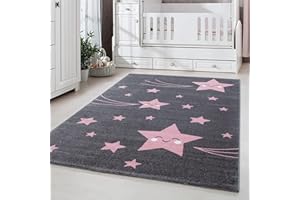 CARPETSALE24 Tappeti per bambini, colore rosa, disegno a stella, 112893, tappeto rettangolare, Tappeti camera dei bambini, 140 x 200 cm