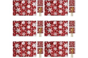 Purejoy Christmas Table Decoration Placemats 18Pcs, Christmas red plaid Placemats and Coaster Sets 6, Hot Resistant Waterproof Xmas Table Mats, Linen Christmas Place Mats for Dinner