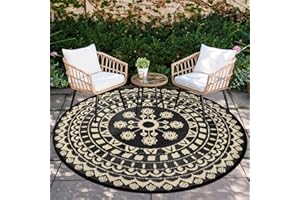 Capslpad Tappeto rotondo da esterno per patio, reversibile, in plastica, impermeabile, stile boho, per interni ed esterni, per camper, campeggio, picnic, piscina, tenda, balcone, spiaggia, ponte,
