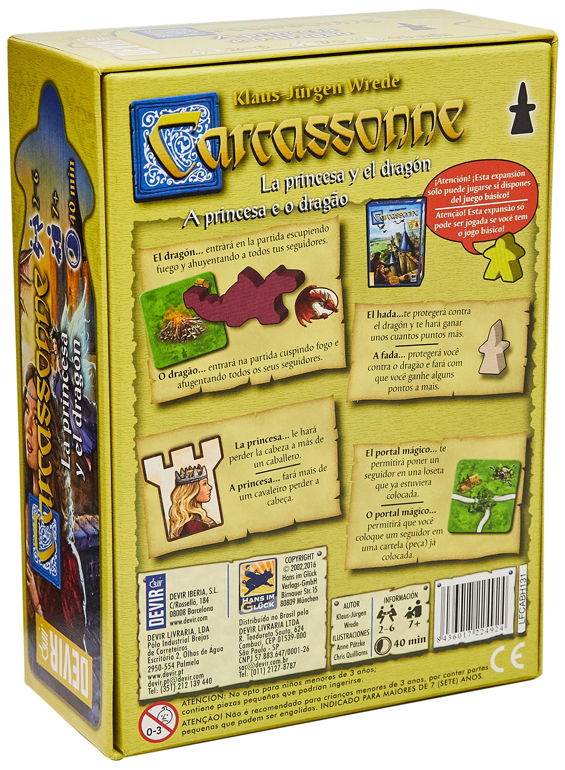 Devir - Carcassone: Expansión la Princesa y el Dragón, Juego de Mesa Familiar, Juego con amigos, 8 años (BGCARPRI) - Imagen 4