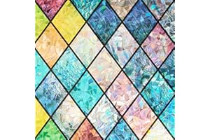 ‎FANCYCLINGS Fensterfolie - Selbstklebend Statische Folie, fensterfolie Blickdicht Bunt Blickdichte Sichtschutzfolie für Badezimmer, Haustür, Haus, Sonnenschutz, Wärmeschutz,farbiges Rautenmuster 44 x 200 cm