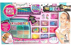 Elasticolor PRO Mega Set per Creare collane, bracciali, Anelli con Telaio Professionale per Elastici, Perline e ciondoli - Nice Group, 03002