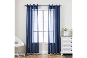 CUCRAF Voile Curtains for Living Room, Transparent Net Curtains Eyelet Sheer Linen Look Curtains For bedroom, Kidsroom, 55x96 Inch Drop,2 Panels, Blue